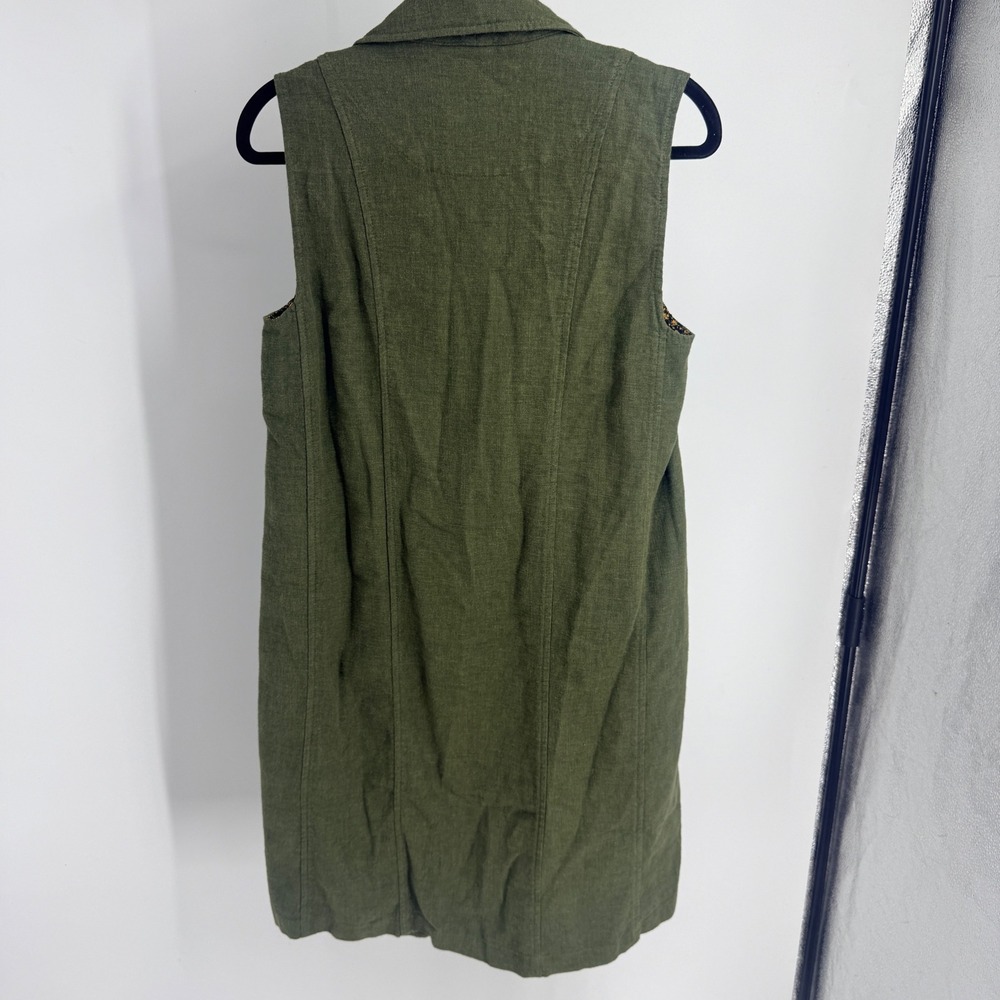 Anthropologie Moss Green Linen Blend Sleeveless Trench Vest Petite XSP New - Picture 5 of 7